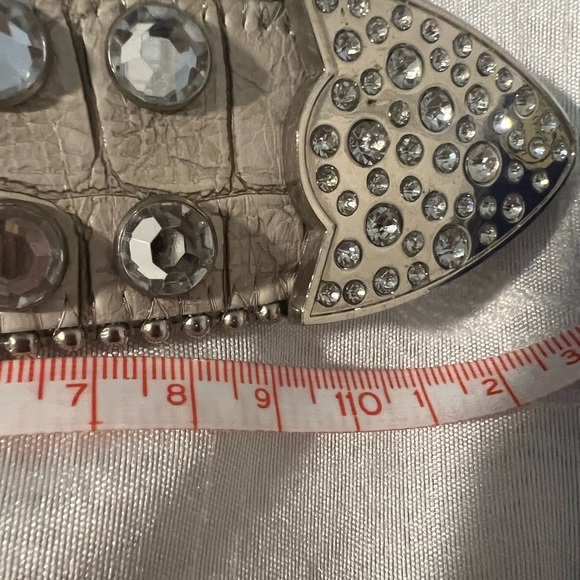 White Decorative Belt with Studs and Large Buckle - Picture 5 of 7